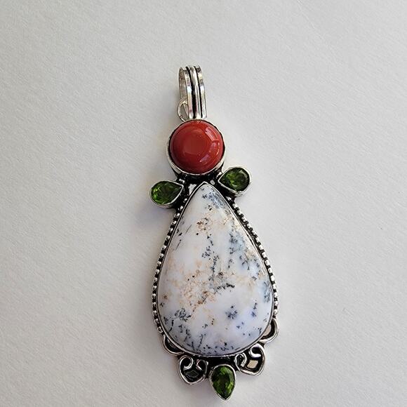 Chrysoprase and Peridot Pendant Necklace in Sterling Silver - 20 Inch Chain - Picture 2 of 8